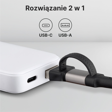 QUALO kabel silicon 2w1 USB-C - USB-C + USB-A  1,2m 3A czarny QKN-2w1-CCA-01