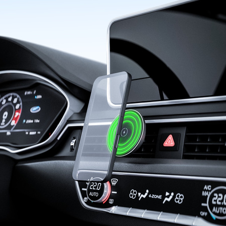 QUALO MagSafe uchwyt samochodowy do kratki z ładowaniem indukcyjnym oval LED czarny QMUS-KO-LD-01