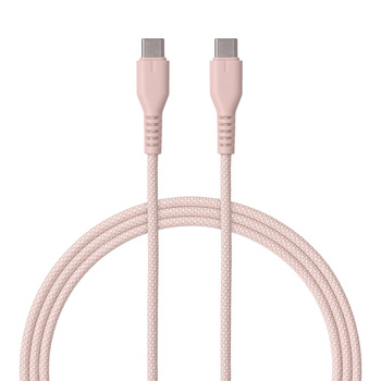 QUALO kabel nylonowy USB-C - USB-C 1,5m 3A 60W różowy QKN-CC-16