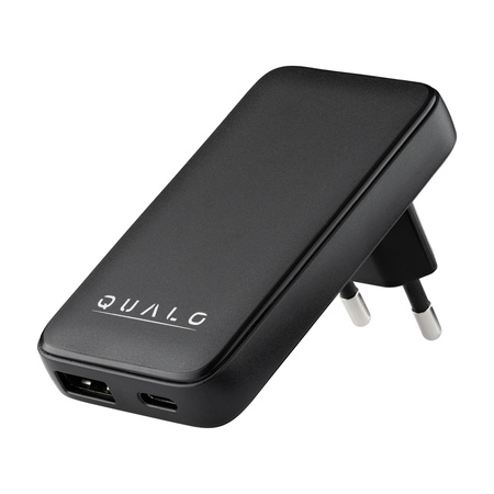 QUALO ładowarka sieciowa GaN ultra slim USB-A USB-C PD 45W czarna QLS-GN-US-AC-45-01