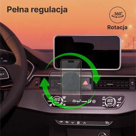 QUALO MagSafe uchwyt samochodowy do kratki z ładowaniem indukcyjnym oval LED czarny QMUS-KO-LD-01