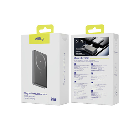 Allity powerbank bezprzewodowy APB-300 PD QC 20W 10000 mAh szary magnetyczny
