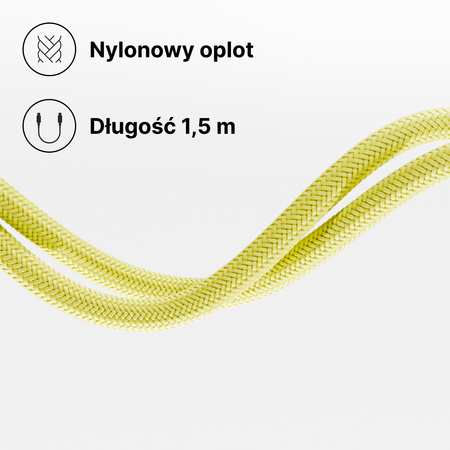 QUALO kabel nylonowy USB-C - Lightning 1,5m 2,4A zółty QKN-CL-05