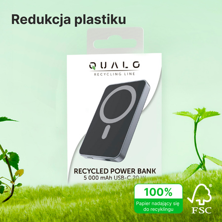 QUALO Recycling power bank 5000 mAh 20W srebrny QRPB-20-07