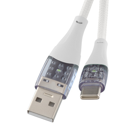 QUALO Transparent kabel nylonowy USB-A - USB-C 1,5m 3A 60W biały QTCN-AC-00