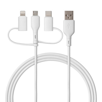 QUALO Recycling kabel 3w1 USB-C - USB-A adapter microUSB + Lightning 1,5m 3A biały QRC-CA+M+L-00