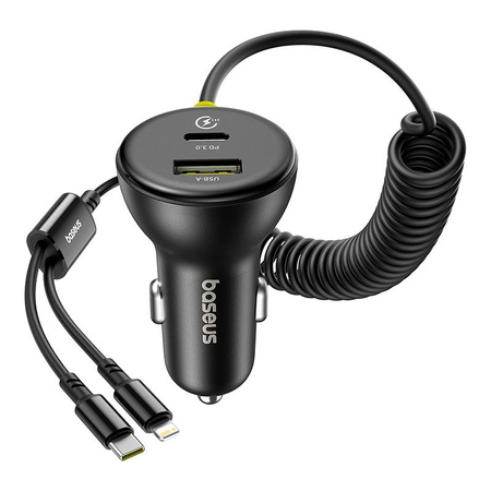 Baseus ładowarka samochodowa PD 1x USB-C 1x USB-A 60W + kabel USB-C - Lightning czarna