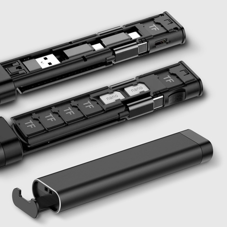 QUALO Zestaw adapterów podróżnych z kablem z podstawką czarny   QZS-P-01