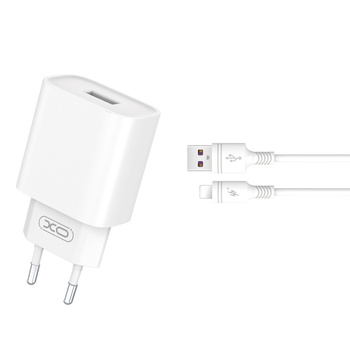 XO ładowarka sieciowa CE02D QC 3.0 18W 1x USB biała + kabel Lightning