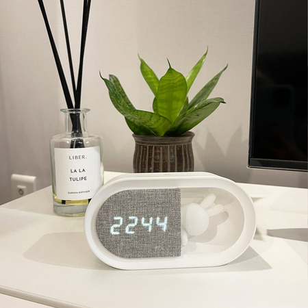 Budzik z nocnym króliczkiem LED PURE FNL-05 INGRID biały podłużny Forever Light