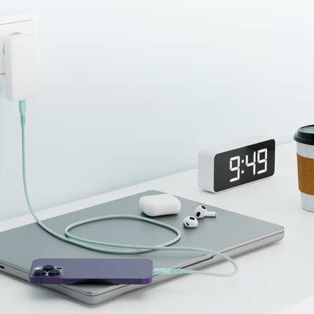 QUALO kabel nylonowy USB-C - USB-C 1,5m 3A 60W miętowy QKN-CC-21
