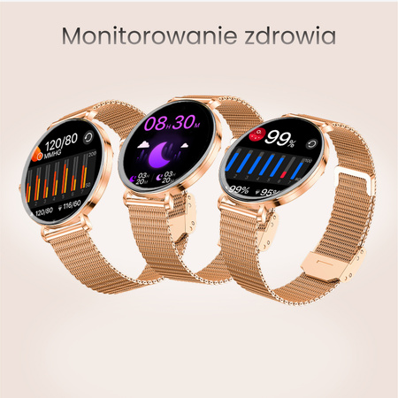 Forever Smartwatch SB-370 Lucca Różowe Złoto - Pasek w panterkę