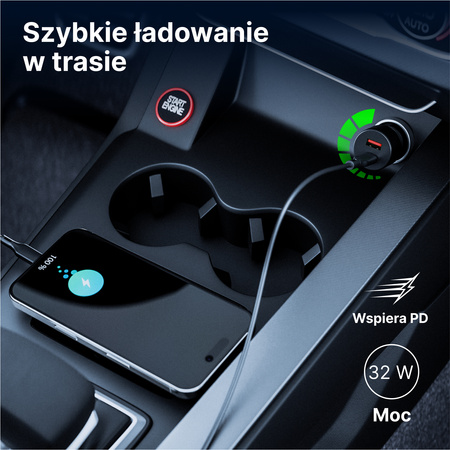 QUALO Recycling ładowarka samochodowa USB-A USB-C czarna 32W QRLS-AC-01-32