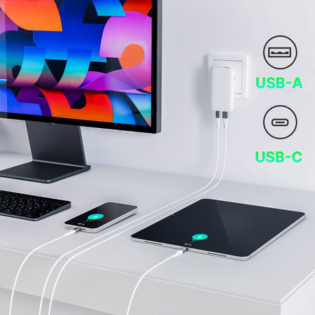 QUALO ładowarka sieciowa GaNultra slim USB-A USB-C PD 45W biała QLS-GN-US-AC-45-00