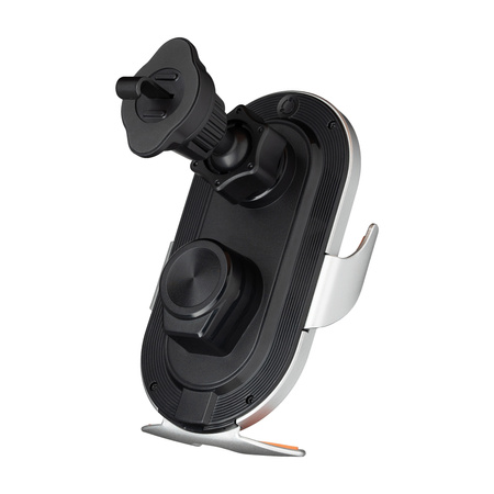 QUALO Transparent uchwyt samochodowy do kratki z ładowaniem indukcyjnym 15W szary QTUS-K-15-18