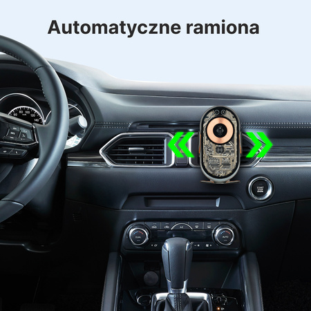 QUALO Transparent uchwyt samochodowy do kratki z ładowaniem indukcyjnym 15W szary QTUS-K-15-18