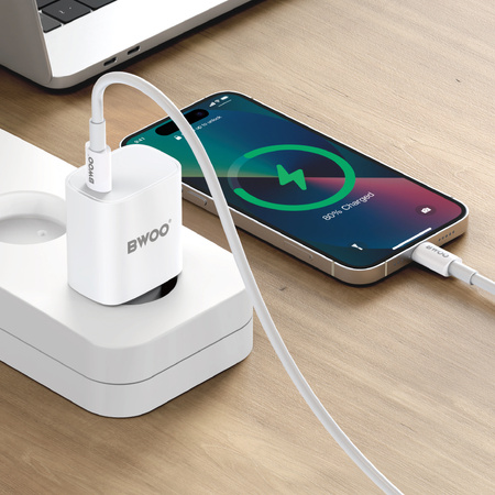 BWOO ładowarka sieciowa PD CDA159 USB-C + kabel USB-C - USB-C 20W biała