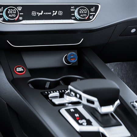 QUALO Transparent ładowarka samochodowa USB-A USB-C aluminiowa 65W QTLS-AC-A-65