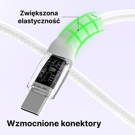 QUALO Transparent kabel nylonowy USB-A - USB-C 1,5m 3A 60W biały QTCN-AC-00
