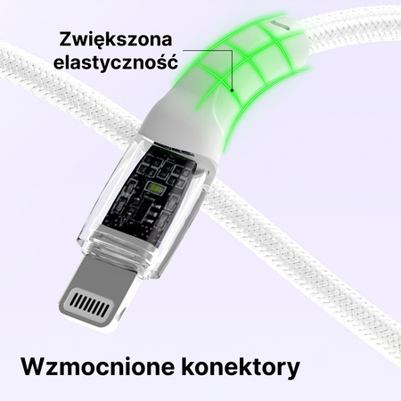 QUALO Transparent kabel nylonowy USB-C - Lightning 1,5m 2,4A biały QTCN-CL-00