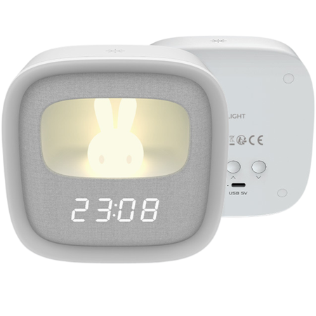 Budzik z nocnym króliczkiem LED PURE FNL-06 AURORA biały kwadratowy Forever Light