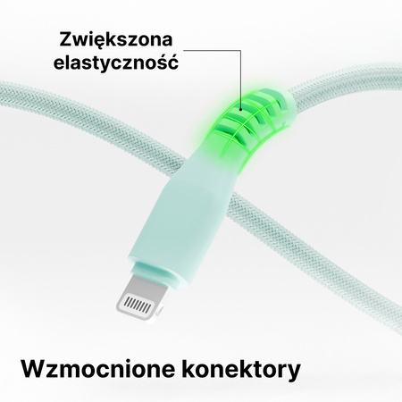 QUALO kabel nylonowy USB-C - Lightning 1,5m 2,4A mietowy QKN-CL-21