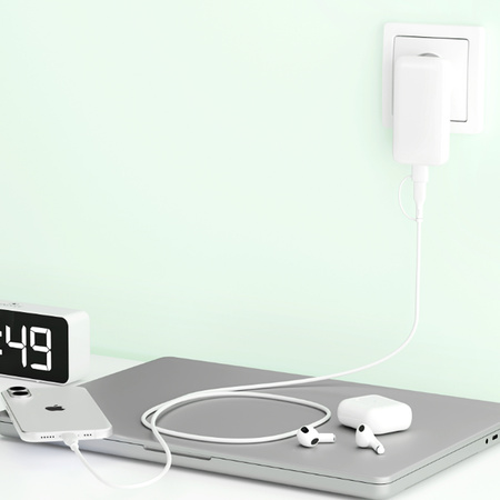 QUALO Recycling kabel 2w1 USB-C - USB-C 60W adapter USB-A 1,5m 3A biały QRC-CC+A-00