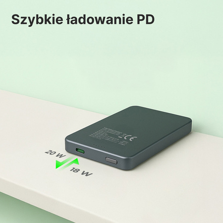 QUALO Recycling power bank 5000 mAh 20W srebrny QRPB-20-07