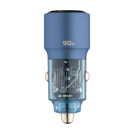 QUALO Transparent ładowarka samochodowa 2x USB-C aluminiowa 90W QTLS-AC-A-90