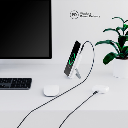 QUALO MagSafe power bank 10000 mAh z LED i podstawką biały QMPB5-LD-00