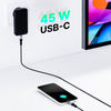 QUALO ładowarka sieciowa GaN ultra slim USB-A USB-C PD 45W czarna QLS-GN-US-AC-45-01