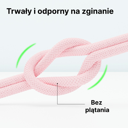 QUALO kabel nylonowy USB-C - USB-C 1,5m 3A 60W różowy QKN-CC-16