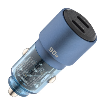 QUALO Transparent ładowarka samochodowa 2x USB-C aluminiowa 90W QTLS-AC-A-90