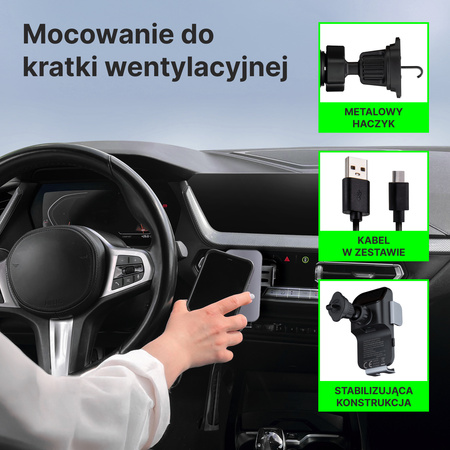 QUALO uchwyt samochodowy do kratki z panelem solarnym czarny QUS-K-PS-01