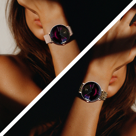 Forever Smartwatch SB-370 Lucca Różowe Złoto - Pasek w panterkę