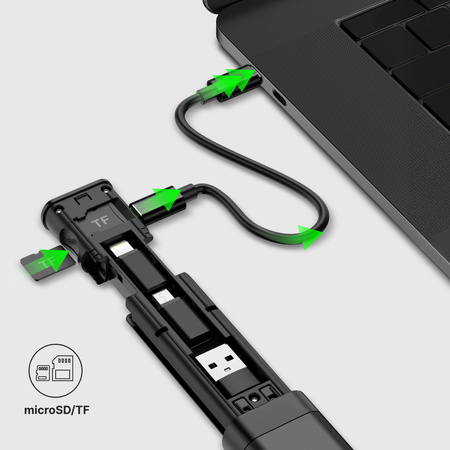 QUALO Zestaw adapterów podróżnych z kablem z podstawką czarny   QZS-P-01