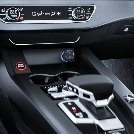 QUALO Transparent ładowarka samochodowa 2x USB-C aluminiowa 90W QTLS-AC-A-90