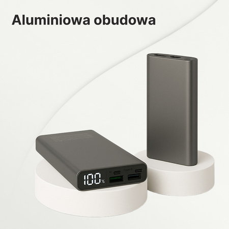 QUALO power bank 10000 mAh z LED 22.5W szary QPB10-LD-23-18