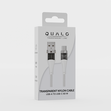QUALO Transparent kabel nylonowy USB-A - USB-C 1,5m 3A 60W biały QTCN-AC-00