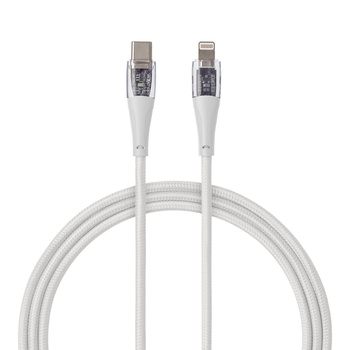 QUALO Transparent kabel nylonowy USB-C - Lightning 1,5m 2,4A biały QTCN-CL-00