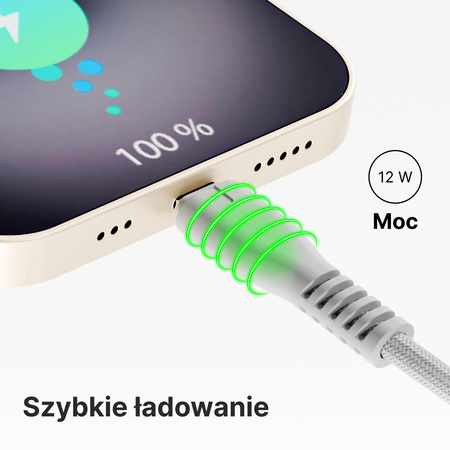 QUALO kabel nylonowy USB-C - Lightning 1,5m 2,4A szary QKN-CL-18