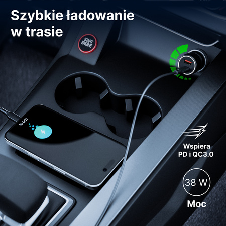 QUALO ładowarka samochodowa aluminowa USB-C USB-A 38W QLS-AC-38