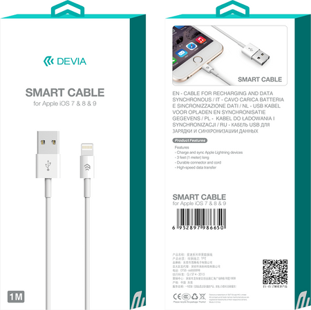 Devia kabel Smart EC080 USB - Lightning 1,0 m 2,1A biały