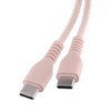 QUALO kabel nylonowy USB-C - USB-C 1,5m 3A 60W różowy QKN-CC-16
