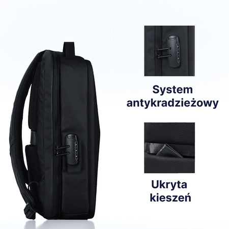 QUALO plecak sztywny wodoodporny z portem USB czarny QPS-W-USB-01