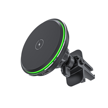 QUALO MagSafe uchwyt samochodowy do kratki z ładowaniem indukcyjnym oval LED czarny QMUS-KO-LD-01