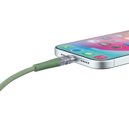 QUALO Transparent kabel nylonowy USB-C - Lightning 1,5m 2,4A zielony QTCN-CL-04