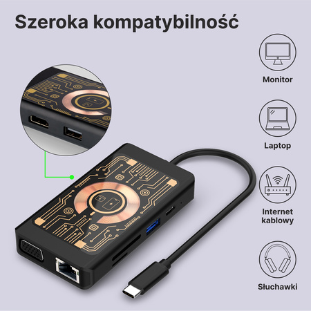 QUALO Transparentny HUB z funkcją ładowarki indukcyjnej szary QTPB5-HUB-18