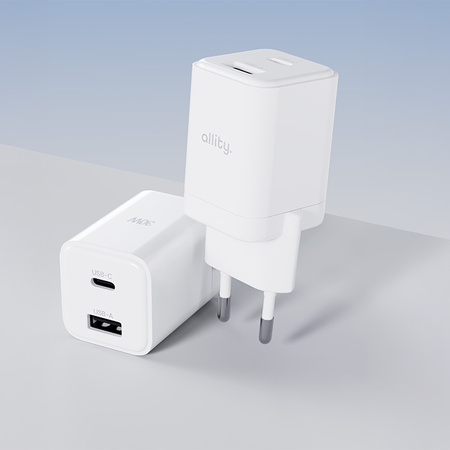 Allity ładowarka sieciowa GaN PD QC ATC-01-30WAC 1x USB-C 1x USB-A 30W biała