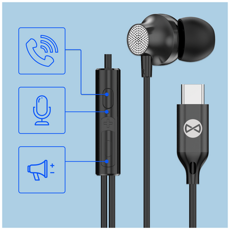 Forever słuchawki przewodowe EP-02 dokanałowe  USB-C czarne